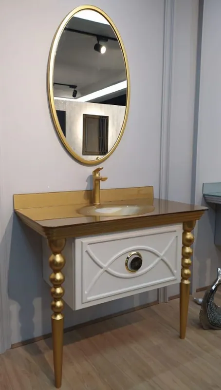 Casa Padrino conjunto de baño barroco blanco / oro - 1 Mesa de Lavado con Lavabo de Vidrio y 1 Espejo de Pared - Mueble de baño en estilo barroco Bestpreis