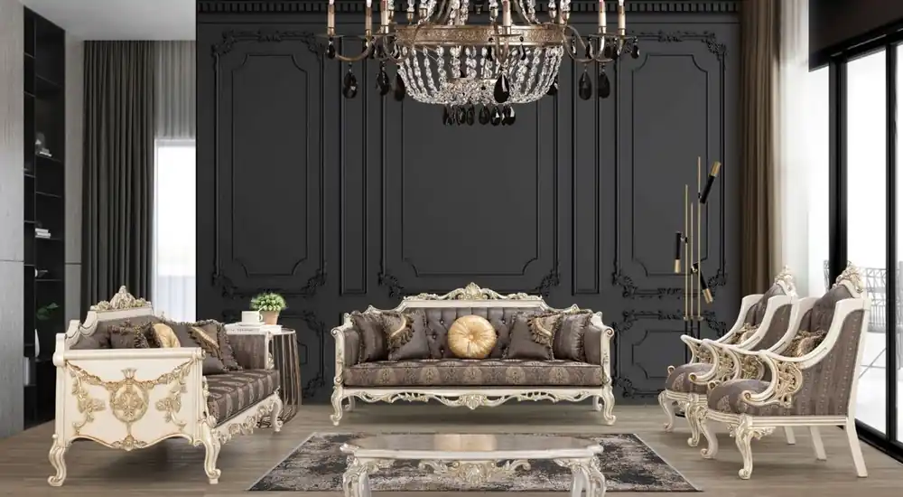 Casa Padrino conjunto de sala de estar barroco de lujo gris / marrón / blanco / oro / plata - 2 Sofás y 2 Sillones y 1 Mesa de Centro - Muebles de salón barrocos hechos a mano - Noble y Magnífico Preisknaller