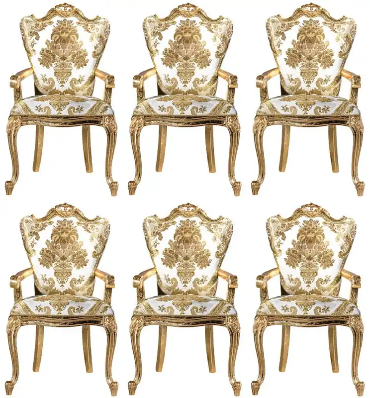 Casa Padrino conjunto de sillas de comedor barroco de lujo blanco / oro - 6 Sillas de cocina hechas a mano con reposabrazos y patrón elegante - Muebles de comedor barrocos - Noble y Pomposo Nur Für Kurze Zeit