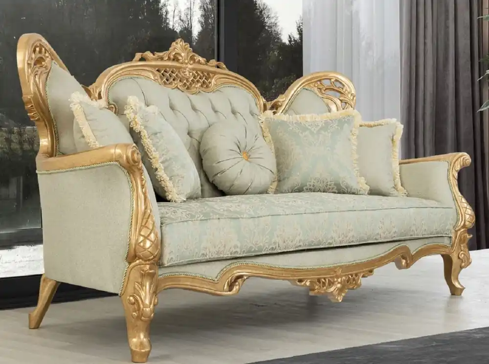 Casa Padrino sofá barroco de lujo verde claro / oro - Sofá de salón hecho a mano con patrón elegante y pedrería - Muebles de salón barrocos - Noble y Magnífico Meistverkauft