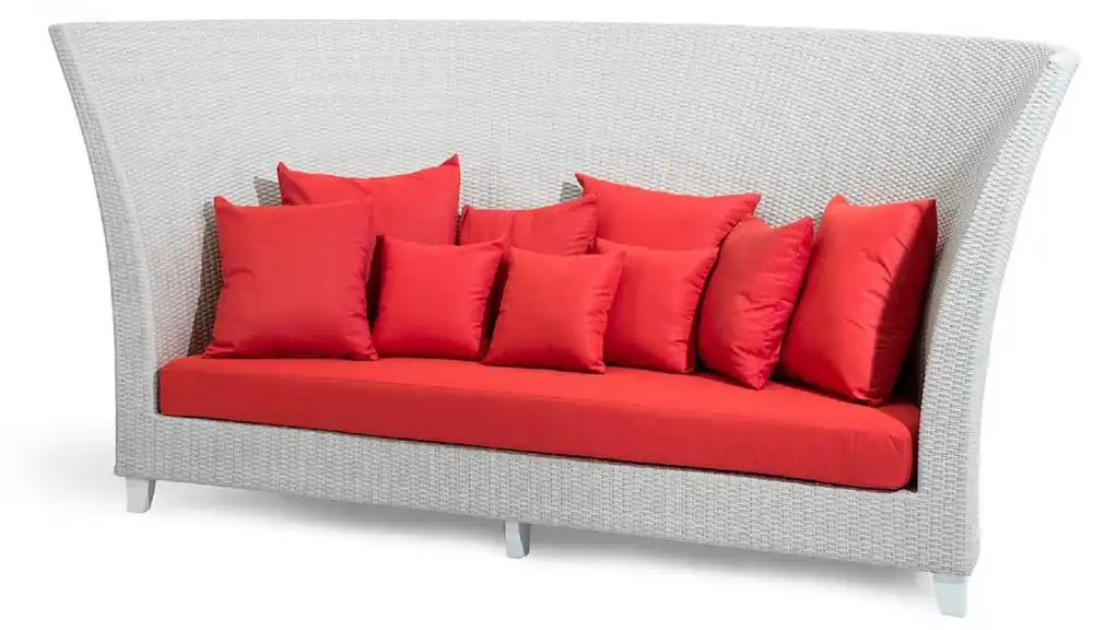 Casa Padrino sofá de jardín de lujo blanco / rojo 277 x 123 x A. 133 cm - Sofá de respaldo alto tejido a mano resistente a la intemperie con cojines - Muebles de jardín modernos - Muebles de hotel Top-Preis