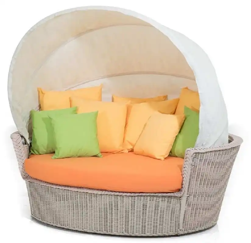 Casa Padrino isla tumbona de lujo gris / naranja / blanco 186 x 141 x A. 174 cm - Sofá lounge resistente a la intemperie tejido a mano con toldo - Mobiliario de hotel de terraza de jardín moderno Billig