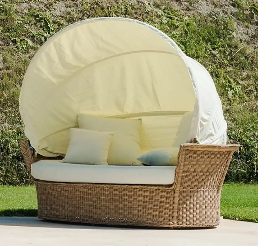Casa Padrino isla tumbona de lujo natural / blanco 186 x 141 x A. 174 cm - Sofá lounge resistente a la intemperie tejido a mano con toldo - Mobiliario de hotel de terraza de jardín moderno Meistverkauft
