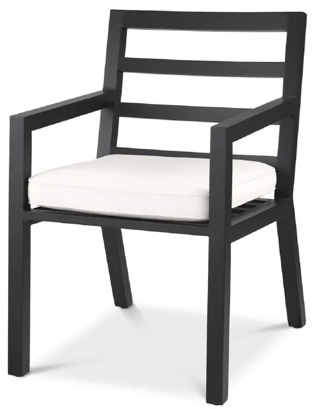 Casa Padrino silla de comedor de lujo con reposabrazos negro / blanco 56 x 66,5 x A. 87 cm - Silla de aluminio resistente a la intemperie con cojín de asiento - Silla de Jardín de Terraza Letzte Chance