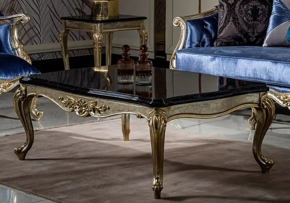 Casa Padrino mesa de centro barroco de lujo negro / plata / oro - Mesa de salón hecha a mano de madera maciza - Muebles de salón de estilo barroco Preisknaller
