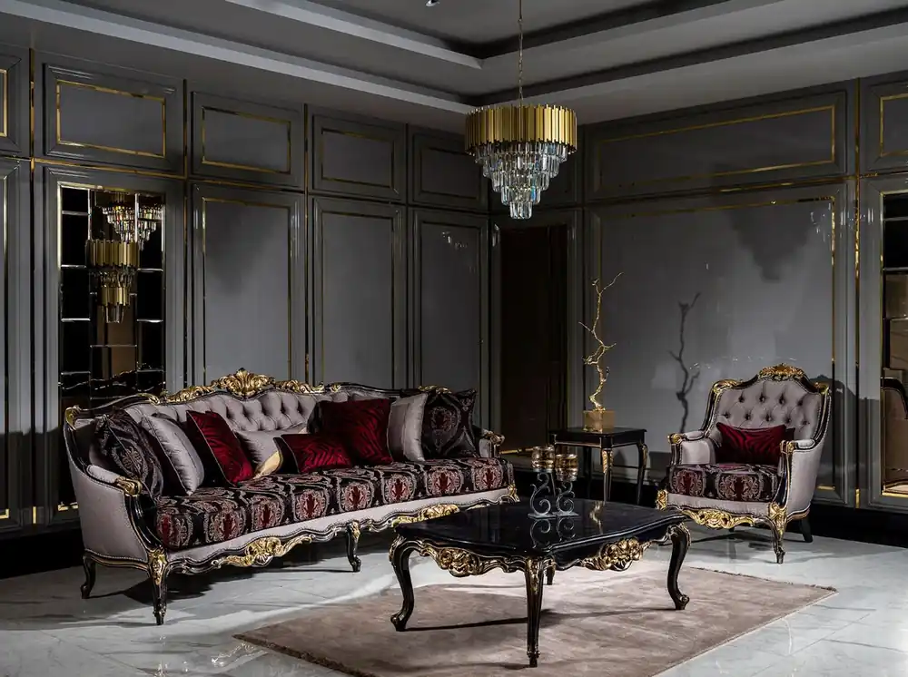 Casa Padrino conjunto de sala de estar barroco de lujo plata / rojo burdeos / negro / oro - 2 Sofás y 2 Sillones y 1 Mesa de Centro - Magnífico muebles de salón en estilo barroco Garantierte Lieferung