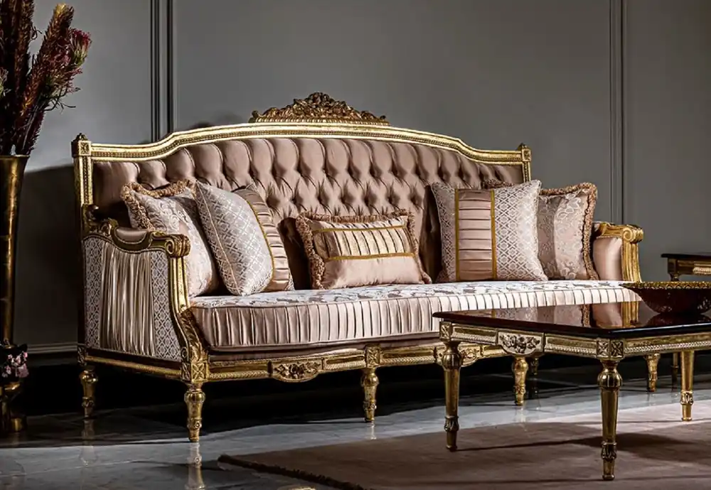 Zertifiziert Casa Padrino sofá barroco de lujo rosa / blanco / oro - Sofá de salón hecho a mano con cojines decorativas - Muebles Barrocos