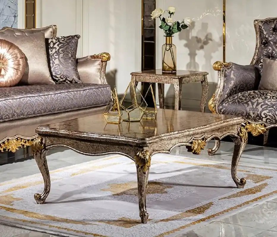 Casa Padrino mesa de centro barroco de lujo plata antigua / marrón / oro - Mesa de salón de madera maciza hecha a mano en estilo barroco - Muebles de salón barrocos nobles Bestpreis