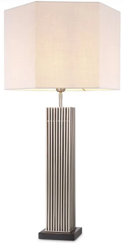 Casa Padrino lámpara de mesa de lujo plata / negro / blanco 46 x 46 x A. 87 cm - Lámpara de escritorio moderna con pantalla hexagonal - Calidad de Lujo Letzte Chance