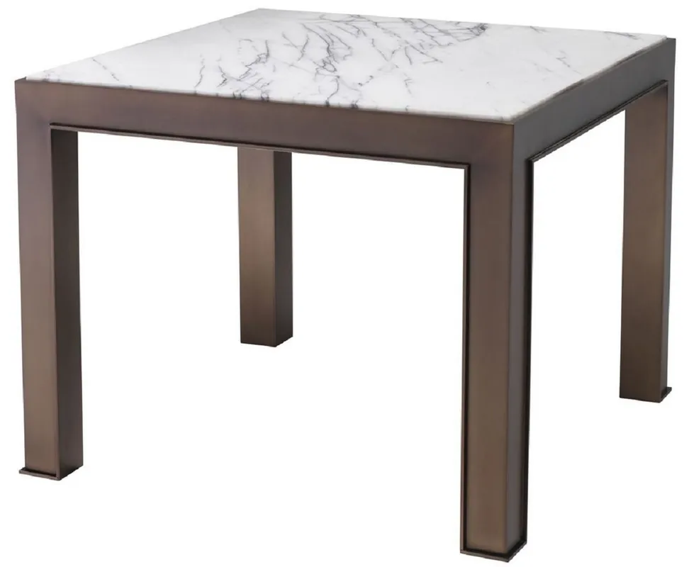 Markenware Casa Padrino mesa auxiliar de lujo latón antiguo / blanco / violeta 65 x 65 x A. 51,5 cm - Mesa de acero inoxidable con tapa de mármol - Muebles de salón - Muebles de Lujo