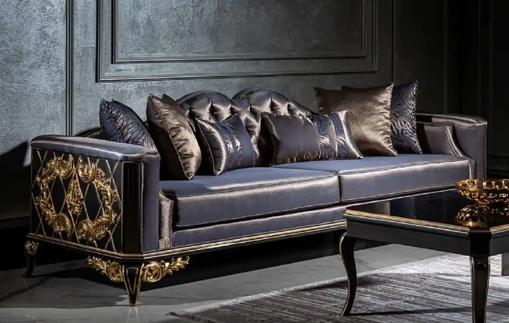 Casa Padrino sofá barroco de lujo azul / negro / oro - Magnífica sofá de salón con cojines decorativos - Muebles Barrocos - Noble y Magnífica Geprüft