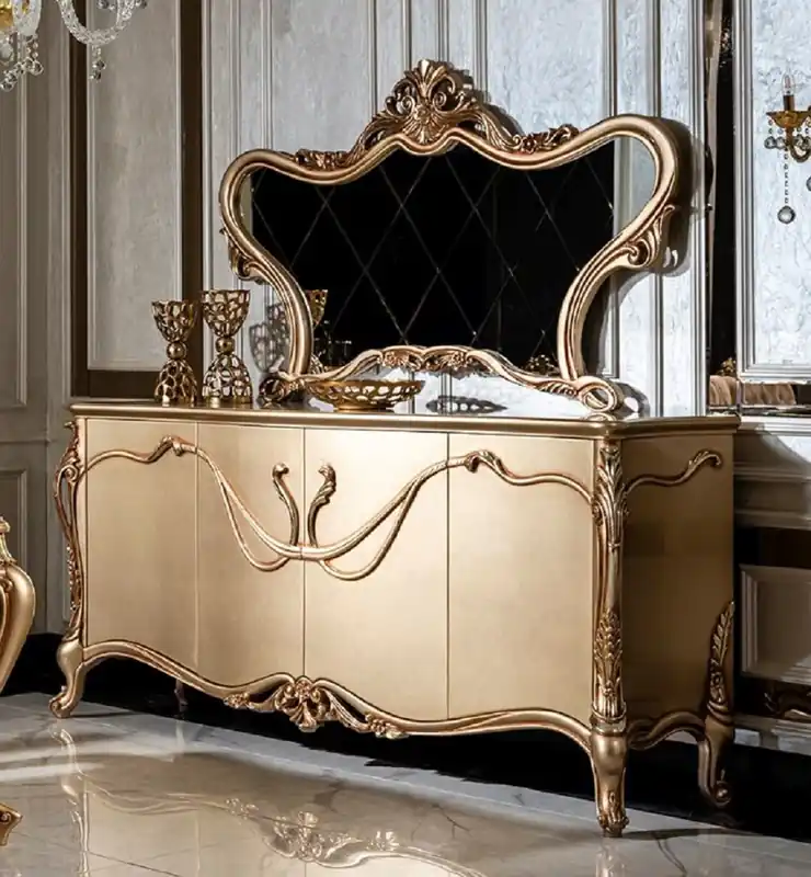Preisreduziert Casa Padrino conjunto de muebles barrocos de lujo oro - 1 Aparador con 4 Puertas y 1 Espejo - Muebles barrocos hechos a mano - Noble y Magnífico