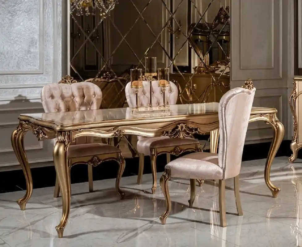 Casa Padrino conjunto de comedor barroco de lujo blanco / rosa / oro - 1 Mesa de Comedor y 6 Sillas de Comedor - Muebles de comedor de estilo barroco nobles Günstig