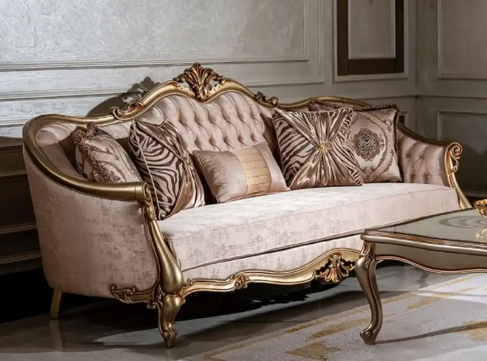 Casa Padrino sofá barroco de lujo rosa / oro - Sofá de salón hecho a mano con cojines decorativos - Muebles de salón - Muebles Barrocos Billig