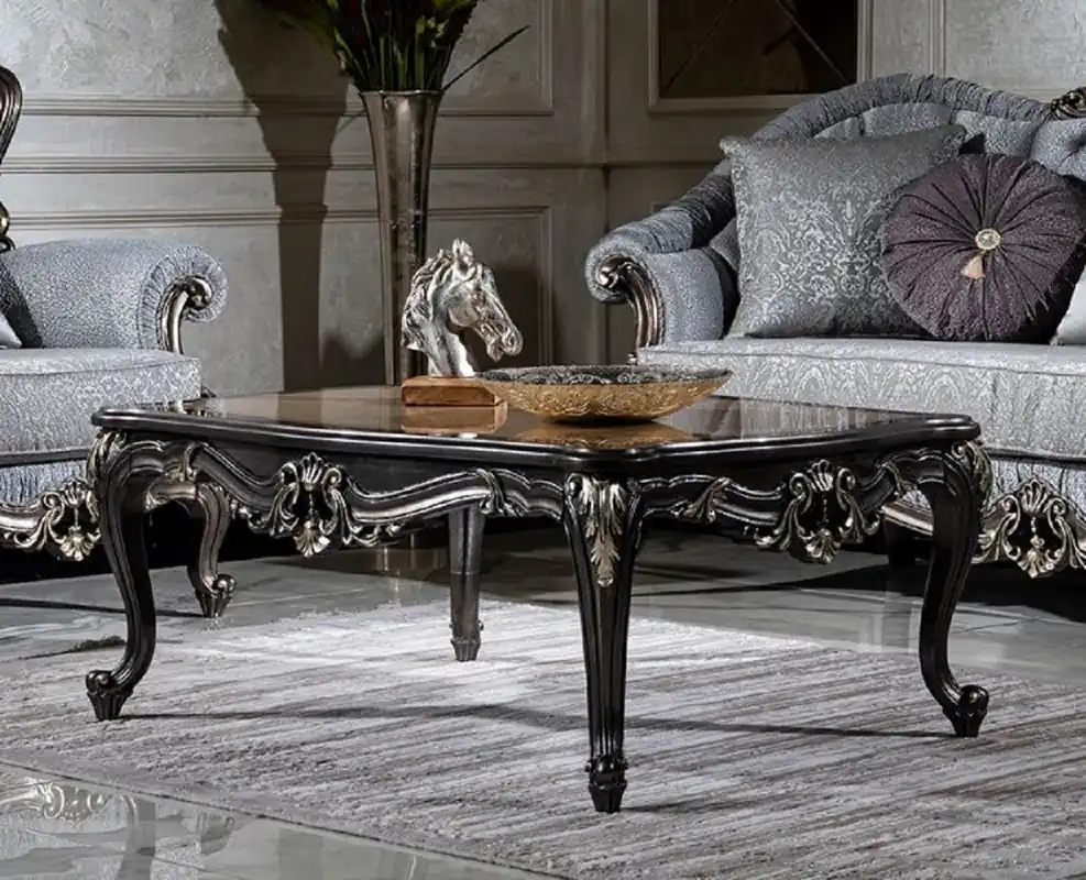 Casa Padrino mesa de centro barroco de lujo beige / gris oscuro / oro - Mesa de salón de madera maciza hecha a mano - Muebles de salón en estilo barroco Bestseller