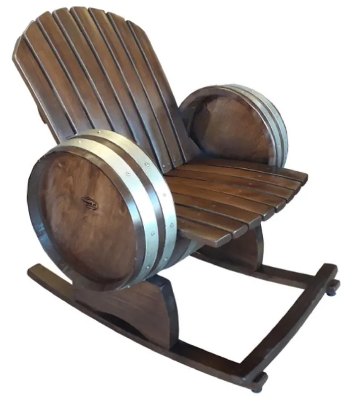 Mega-Angebot Casa Padrino mecedora de barril de lujo marrón oscuro / plata 82 x 92 x A. 92 cm - Silla de barril de vino de madera maciza hecha a mano - Muebles de Terrazas de Jardín de Gastronomía