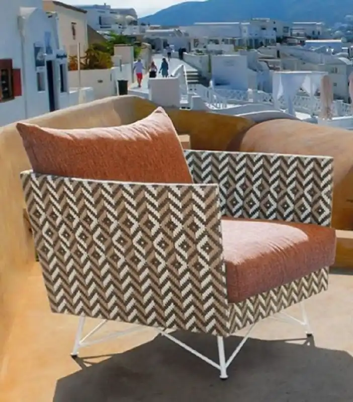Abverkauf Casa Padrino sillón de jardín de lujo marrón / blanco 100 x 86 x A. 70 cm - Sillón resistente a la intemperie tejido a mano - Muebles sillón de piscina de hotel de terraza de jardín