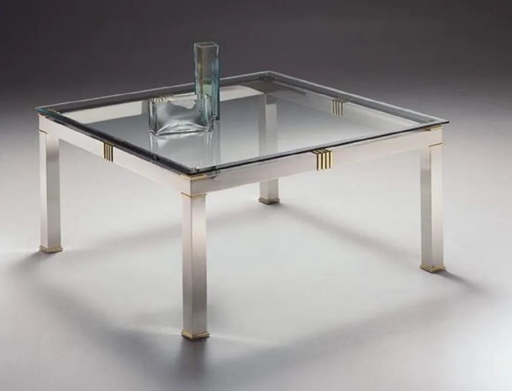 Saisonangebot Casa Padrino mesa de centro de lujo plata / latón 100 x 100 x A. 48 cm - Mesa de salón cuadrada de latón con tapa de vidrio - Muebles de salón - Calidad de Lujo