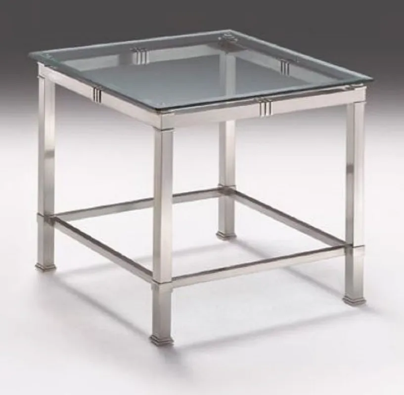 Preisreduziert Casa Padrino mesa auxiliar de lujo plata 60 x 60 x A. 48 cm - Mesa cuadrada de latón con tapa de vidrio - Muebles de salón de lujo