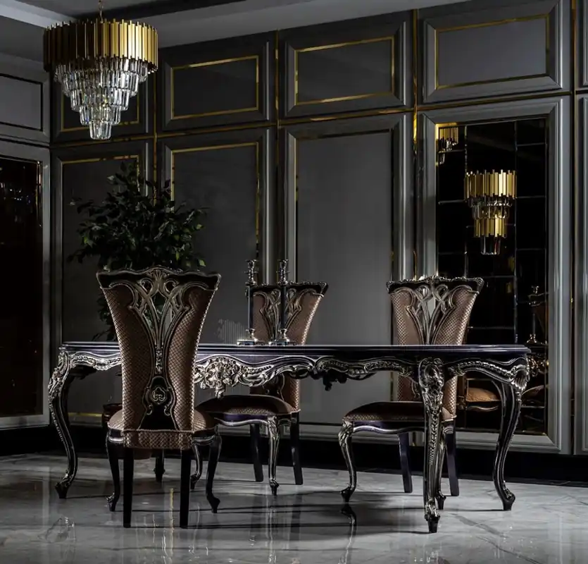 Casa Padrino conjunto de comedor barroco de lujo blanco / púrpura / oro - 1 Mesa de Comedor y 6 Sillas de Comedor - Magnífico muebles de comedor barrocos Neue Kollektion