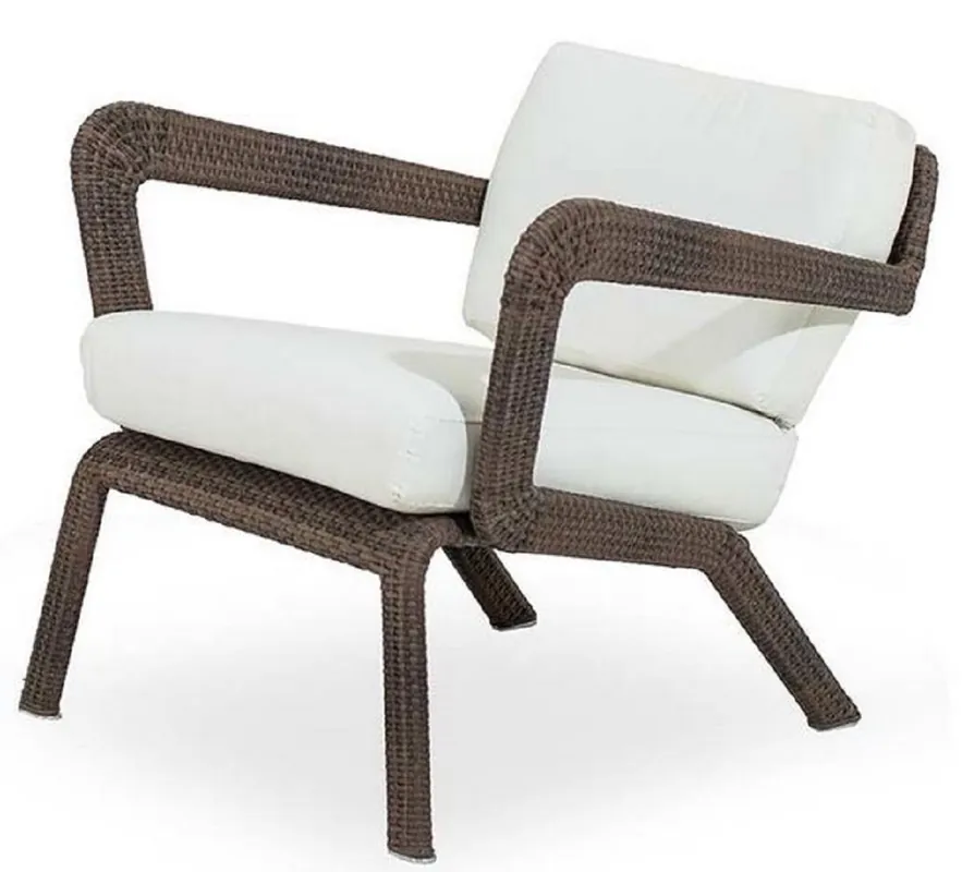 Top-Angebot Casa Padrino sillón de jardín de lujo marrón / blanco 74 x 72 x A. 66 cm - Sillón resistente a la intemperie tejido a mano - Muebles sillón de piscina de hotel de terraza de jardín