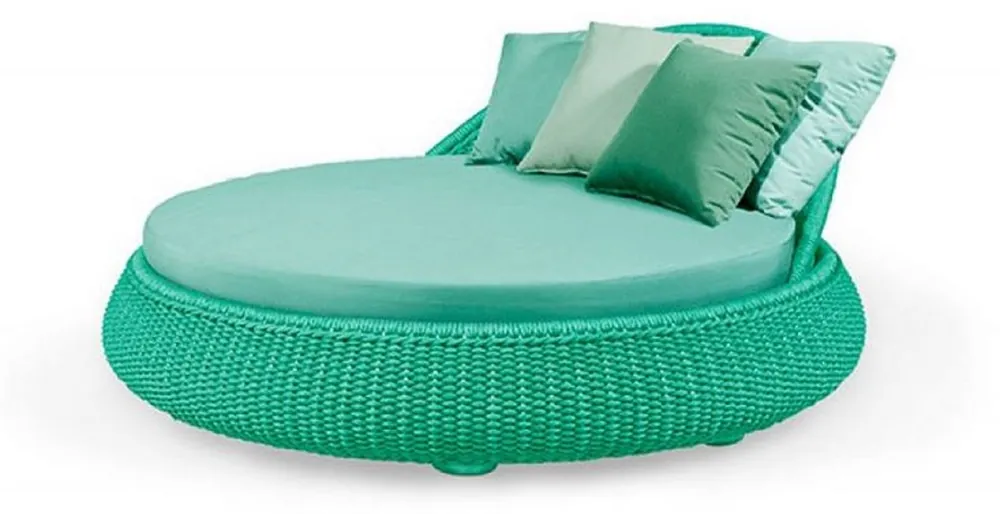 Billig Casa Padrino isla tumbona de lujo con toldo verde Ø 153 x A. 71 cm - Isla de sol tejida a mano resistente a la intemperie - Muebles de jardín modernos - Muebles de hotel