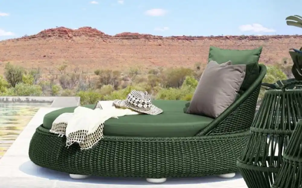 Casa Padrino isla tumbona de lujo con toldo verde oscuro Ø 153 x A. 71 cm - Isla de sol tejida a mano resistente a la intemperie - Muebles de jardín modernos - Muebles de hotel Beliebt