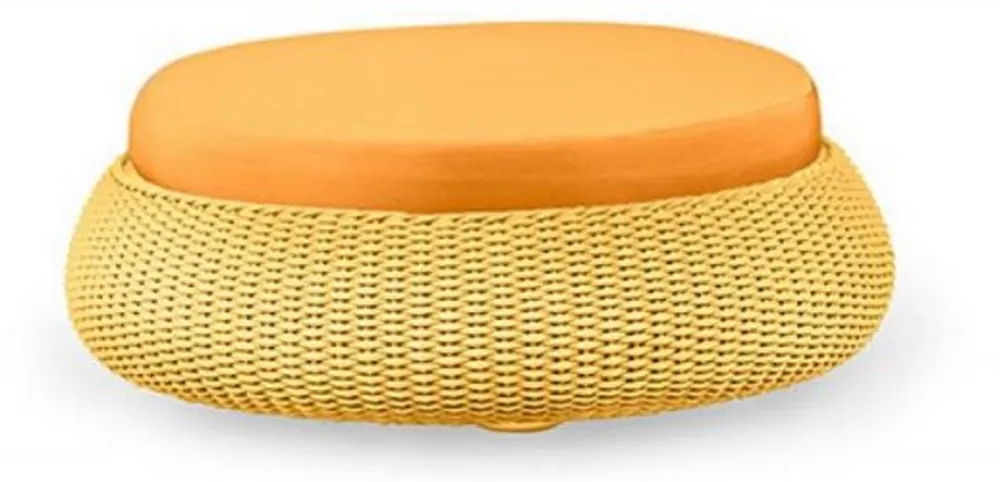 Direkt Vom Hersteller Casa Padrino taburete de lujo naranja / amarillo Ø 107 x A. 32 cm - Taburete redondo resistente a la intemperie tejido a mano - Taburete de jardín y terraza - Mobiliario de hotel - Calidad de Lujo