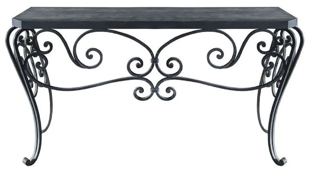 Preisreduziert Casa Padrino consola Art Nouveau de lujo negro 156 x 50 x A. 87 cm - Mesa consola de hierro forjado hecha a mano con tablero de metal - Muebles de Jardín de Patio de Sala de Estar