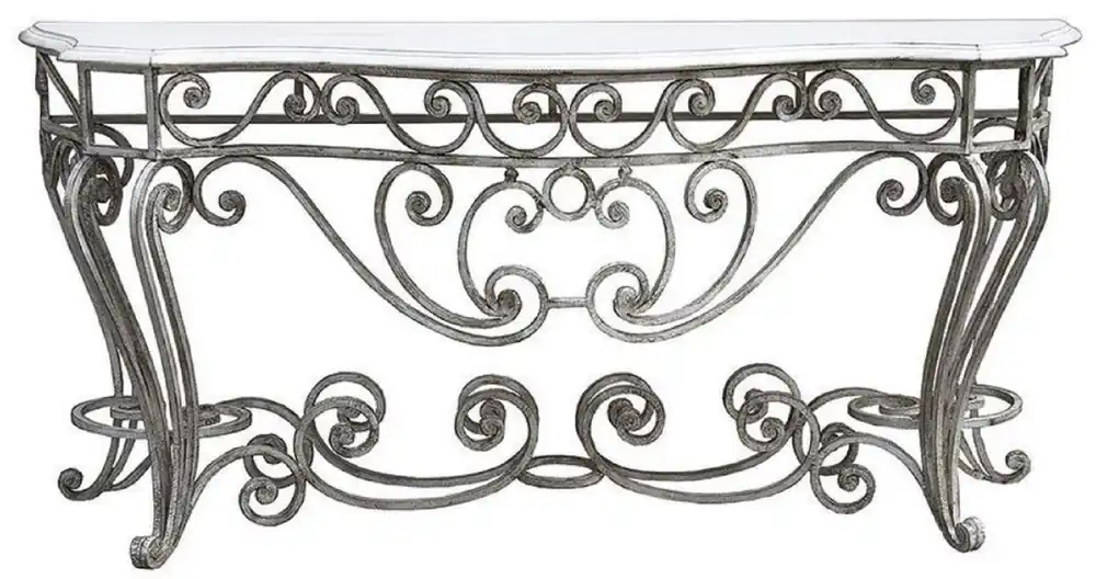 Schnäppchen Casa Padrino consola Art Nouveau de lujo plata / blanco 187 x 55 x A. 88 cm - Consola de hierro forjado hecha a mano con tablero de madera maciza - Muebles de Jardín de Patio de Sala de Estar