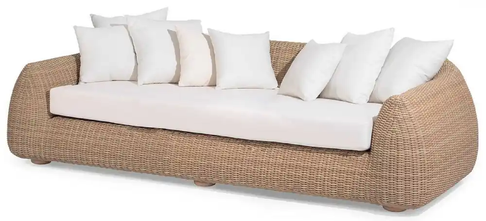 Online Kaufen Casa Padrino sofá de jardín de lujo natural / blanco 256 x 124 x A. 72 cm - Sofá impermeable tejido a mano con cojines - Muebles de jardín modernos - Muebles de hotel