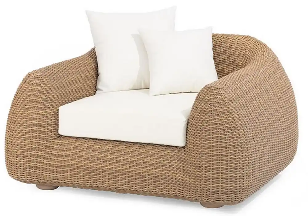 Casa Padrino sillón de jardín de lujo natural / blanco 128 x 118 x A. 72 cm - Sillón resistente a la intemperie tejido a mano - Muebles sillón de jardín de terraza - Calidad de Lujo Highlight
