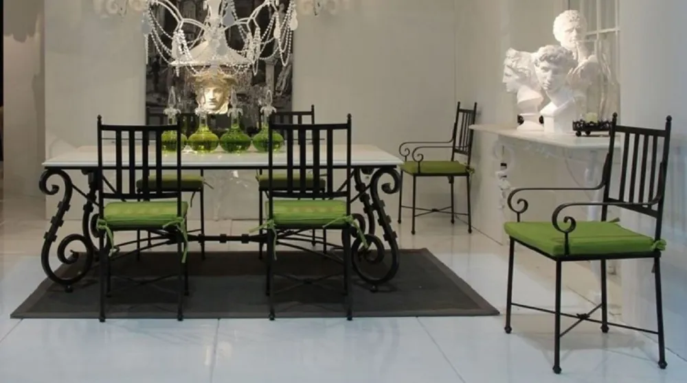 Must-Have Casa Padrino conjunto de silla de jardín con reposabrazos y cojines de asiento negro / verde 47 x 50 x A. 103 cm - Sillas de comedor forjadas a mano - Muebles de Comedor de Jardín de Patio