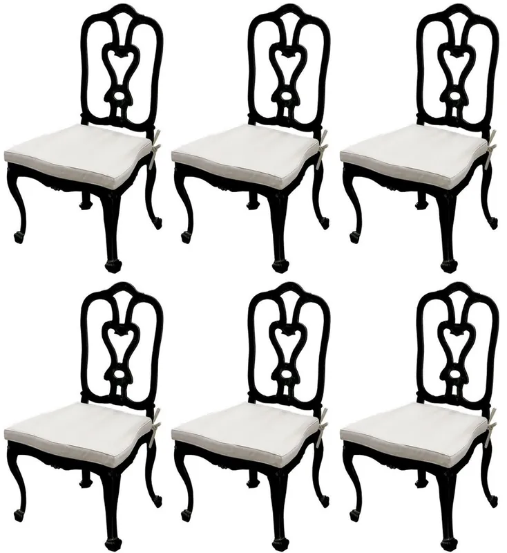Casa Padrino conjunto de silla de jardín con cojines de asiento negro / gris claro 56 x 59 x A. 100 cm - Sillas de comedor forjadas a mano - Muebles de Comedor de Jardín de Patio Preiswert