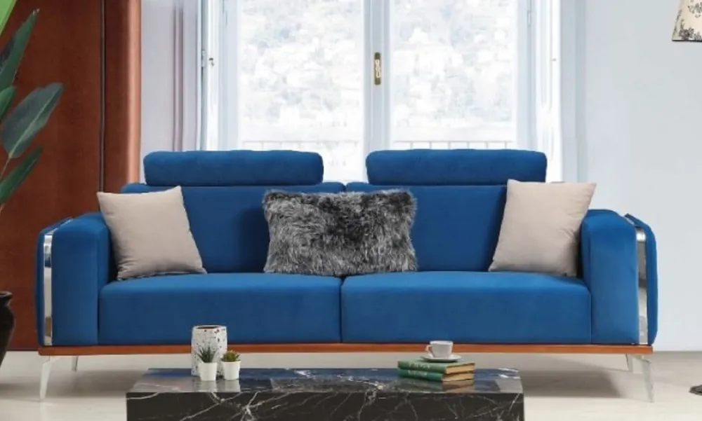 Casa Padrino sofá de salón de lujo con respaldo ajustable azul / marrón / plata 225 x 95 x A. 89 cm - Muebles de salón de lujo Direkt Vom Hersteller
