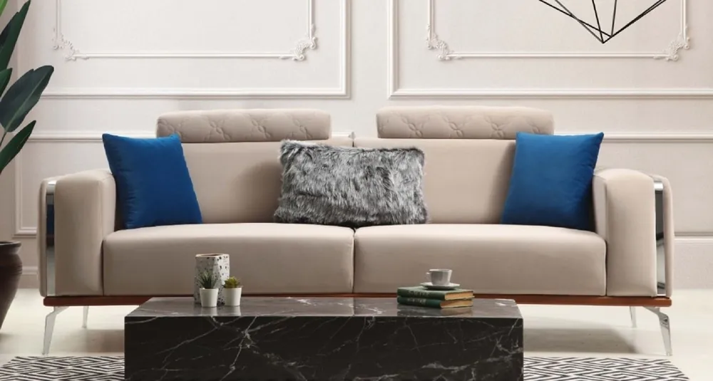 Preis Gesenkt Casa Padrino sofá de salón de lujo con respaldo ajustable beige / marrón / plata 225 x 95 x A. 89 cm - Muebles de salón de lujo