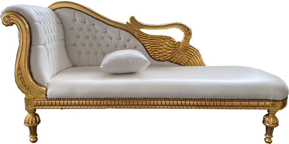 Casa Padrino chaise longue barroco aspecto cuero blanco / dorado - alas doradas - muebles de estilo antiguo Günstig