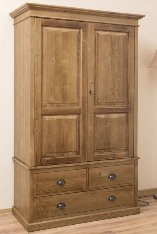 Casa Padrino armario de ropa de estilo campestre marrón 121 x 59 x A. 197 cm - Gabinete de Dormitorio de Madera Maciza con 2 Puertas y 3 Cajones - Muebles de Dormitorio de estilo Campestre Nur Für Kurze Zeit