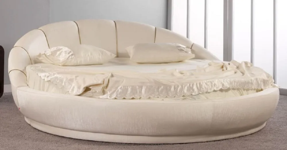 Casa Padrino cama redonda de lujo crema Ø 240 x A. 90 cm - Cama doble redonda con colchón - Muebles de dormitorio de lujo Sonderangebot