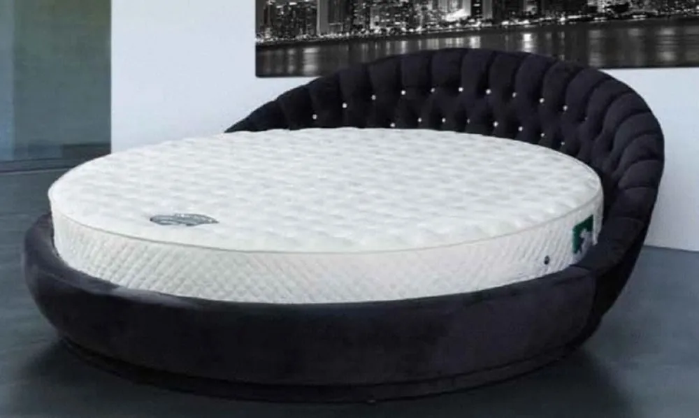 Mega-Angebot Casa Padrino cama redonda de lujo negro Ø 240 x A. 90 cm - Cama doble redonda con pedrería y colchón - Muebles de dormitorio de lujo