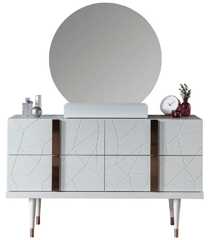 Casa Padrino cómoda de dormitorio de lujo con espejo de pared blanco / cobre - Elegante armario de madera maciza con espejo - Muebles de dormitorio de lujo Direktkauf