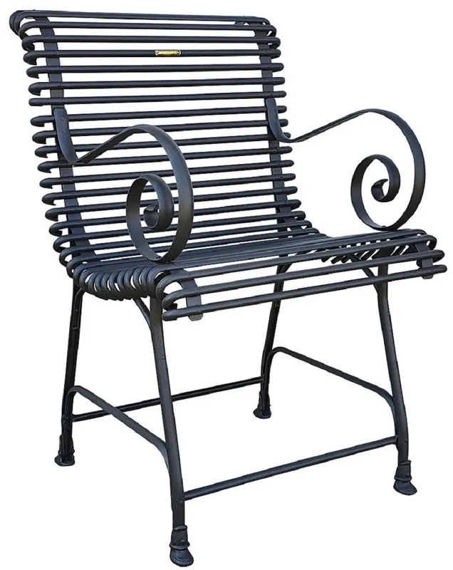 Wochenendangebot Casa Padrino silla de jardín Art Nouveau negro 44 x 50 cm - Silla de hierro forjado hecha a mano con reposabrazos - Muebles de jardín nostálgicos