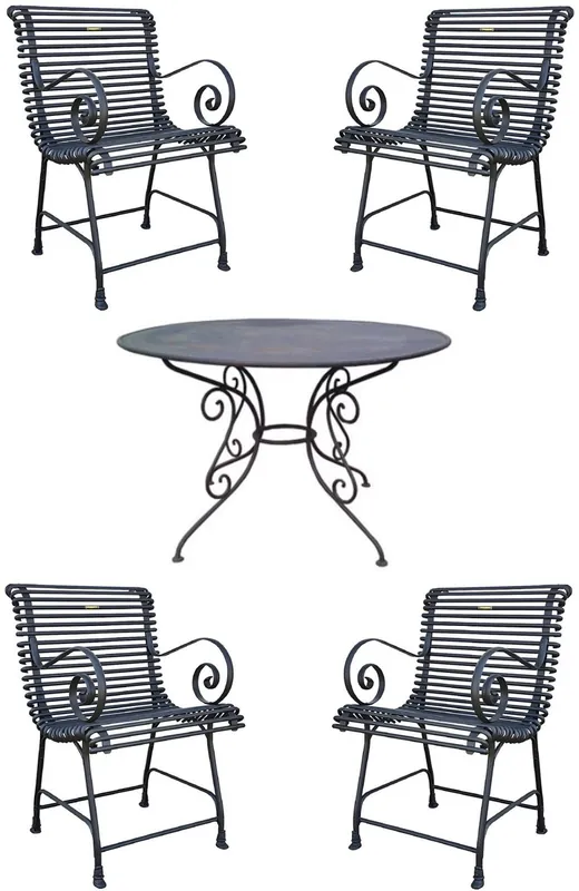Casa Padrino conjunto de muebles de jardín Art Nouveau negro - 1 Mesa de Jardín y 4 Sillas de Jardín con Reposabrazos - Muebles de terraza de jardín de gastronomía nostálgica Solange Der Vorrat Reicht