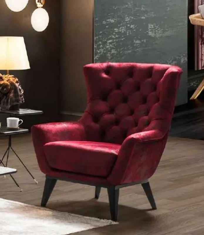 Casa Padrino Sillón Chesterfield de Lujo Rojo Burdeos / Negro 85 x 85 x A. 95 cm - Sillón de Salón - Muebles de Salón Chesterfield Highlight