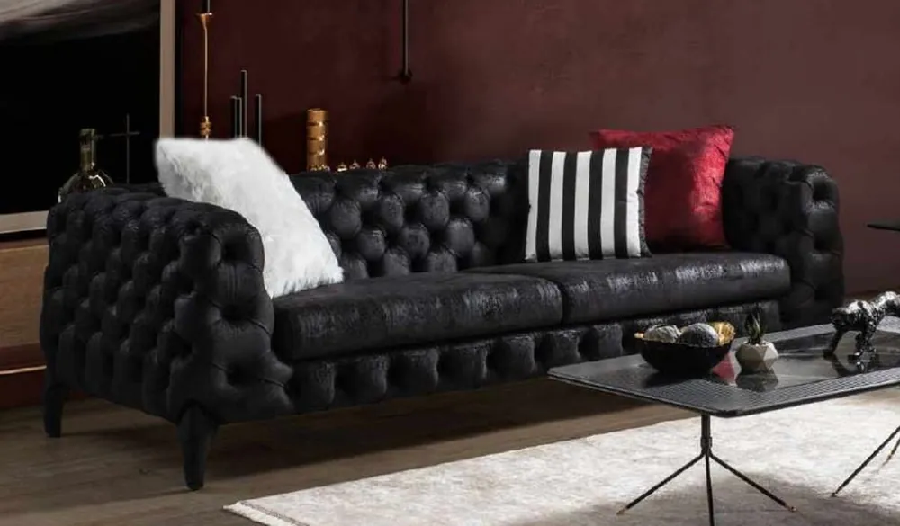Casa Padrino Sofá Chesterfield de Lujo Negro 235 x 98 x A. 72 cm - Sofá de Sala de Estar - Muebles de Sala de Estar Chesterfield Heißes Angebot
