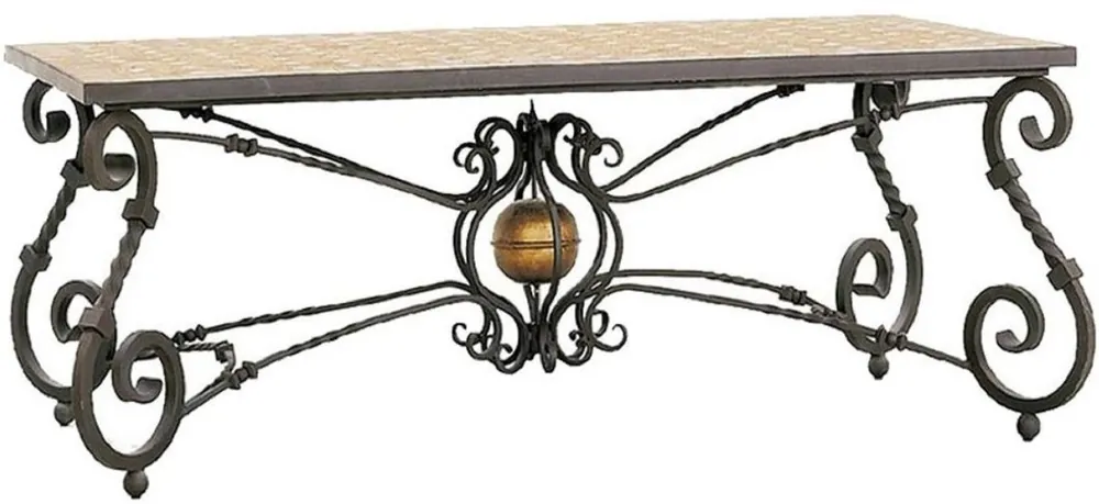 Casa Padrino mesa de comedor barroco de lujo beige / gris / latón - Mesa de jardín de hierro forjado con tablero de mosaico de piedra natural - Muebles de Sala de Estar Jardín Patio Billig