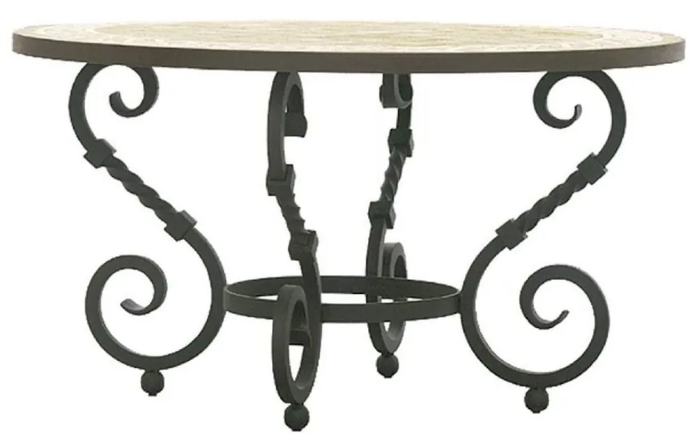 Geprüft Casa Padrino mesa de comedor barroco de lujo beige / gris - Mesa de jardín redonda hecha a mano de hierro forjado con tablero de mosaico de piedra natural - Muebles de Sala de Estar Jardín Patio