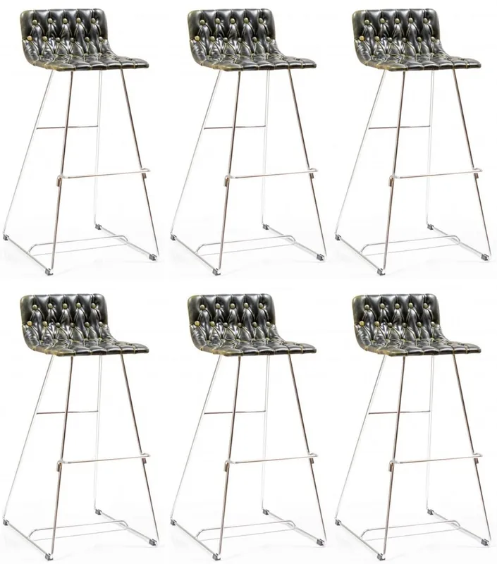 Casa Padrino conjunto de sillas de bar de lujo negro / oro / plata 37 x 33 x A. 90 cm - Taburetes de bar modernos con cuero sintético - Muebles de Bar de Catering de Jardín Finale Aktion