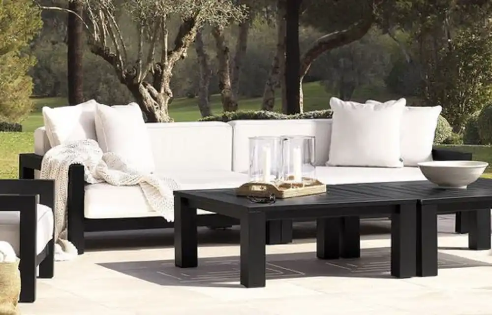 Casa Padrino sofá de jardín de lujo negro / blanco 273,5 x 100 x A. 72 cm - Sofá de jardín con cojines para terraza resistente a la intemperie - Muebles de Hotel - Calidad de Lujo Sale