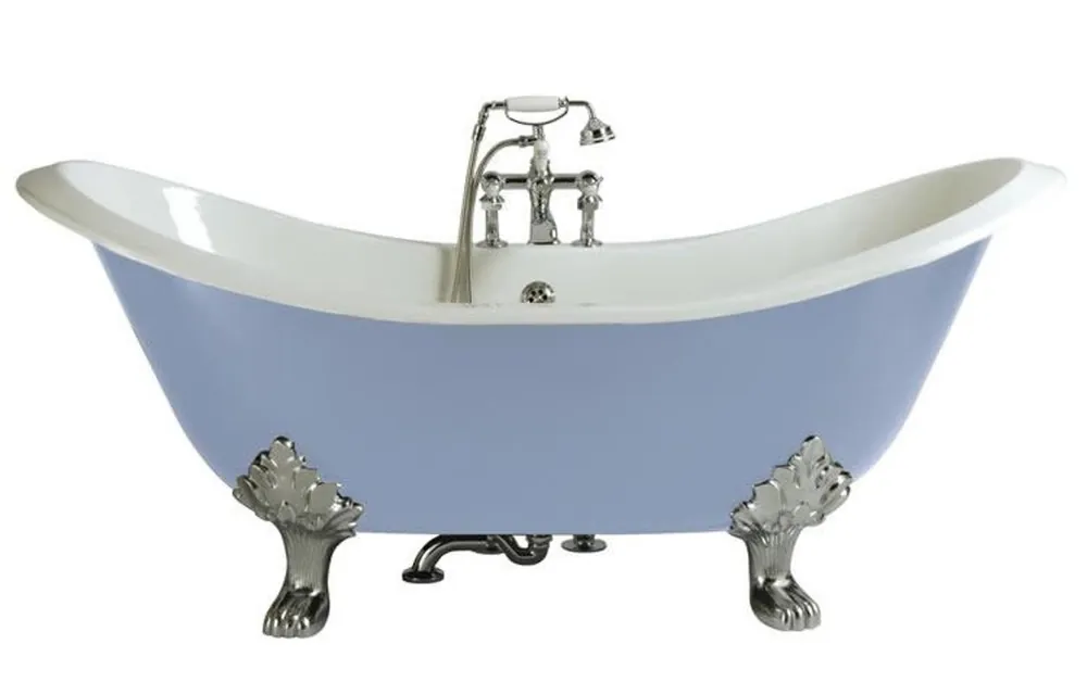 Neue Ware Casa Padrino Bañera de lujo Art Nouveau de hierro fundido azul claro / blanco / plateado 180 x 77 x H. 79 cm - Bañera curvada independiente - Muebles de baño barrocos y Art Nouveau
